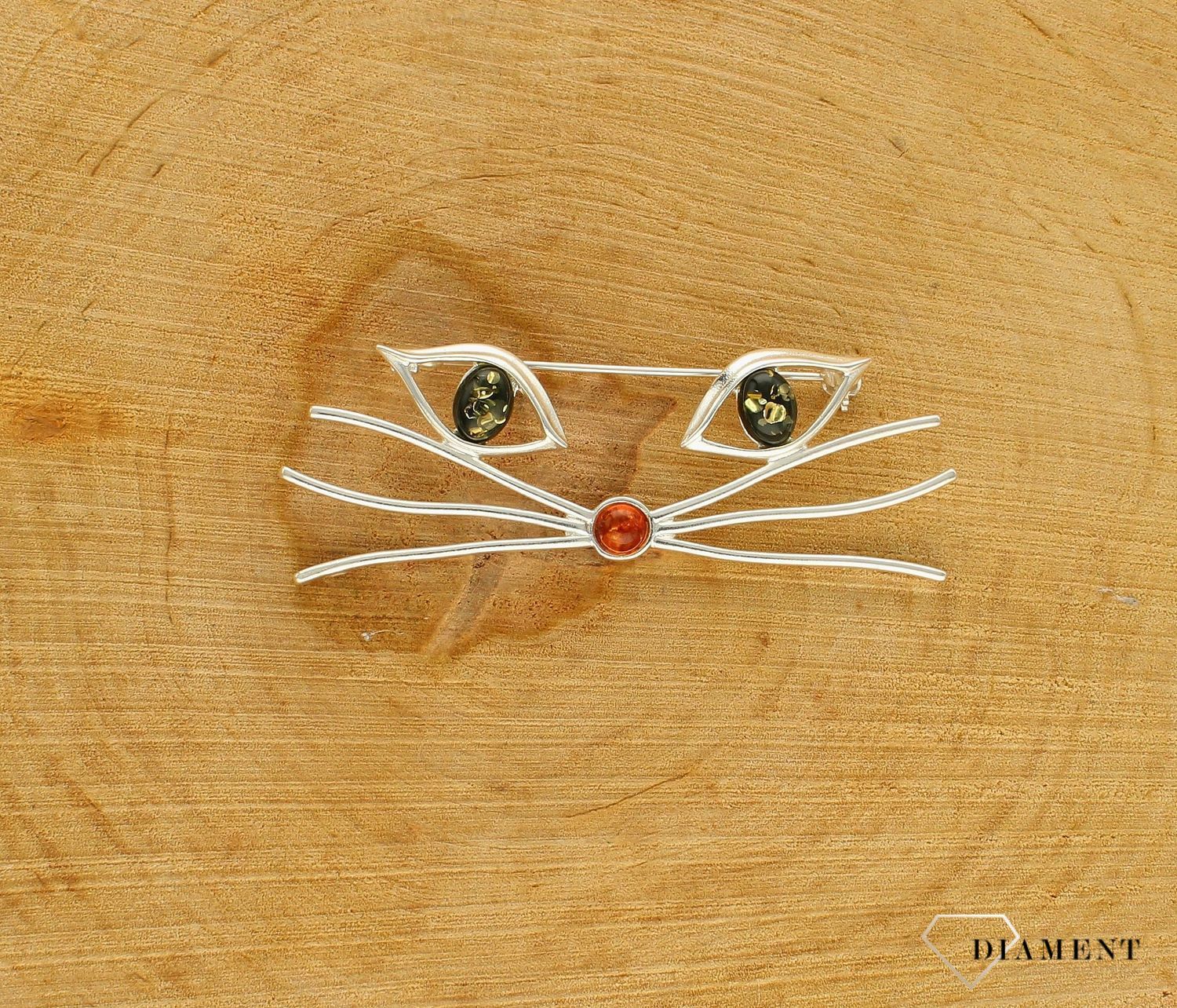 Srebrna broszka damska Kocie wąsy Srebro i polski bursztyn DIA-BRO-KOCIE WĄSY-925ds.jpg